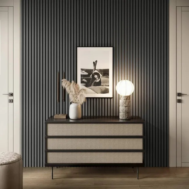 Noir Black Acoustic Wood Wall Panel Low Profile