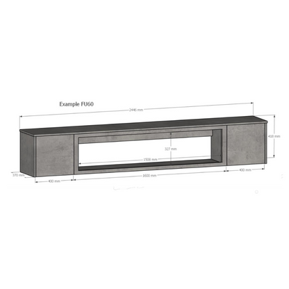 Media Wall Floating TV Unit with Integrated 40-Inch Electric Fire - 2 Metre (Light Grey)