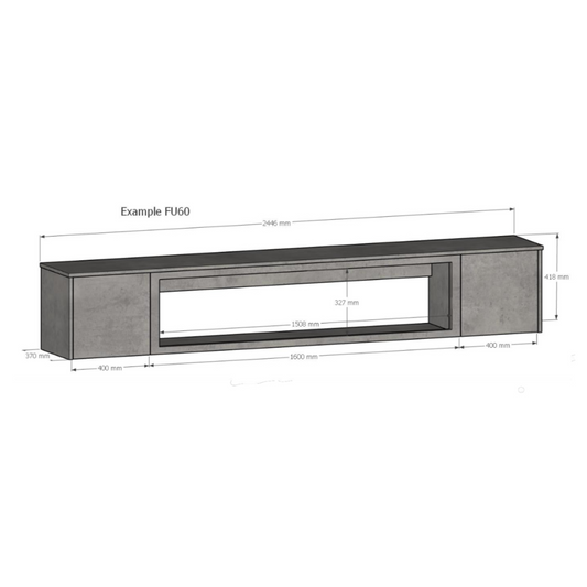 Media Wall Floating TV Unit with Integrated 40-Inch Electric Fire - 2 Metre (Light Grey)